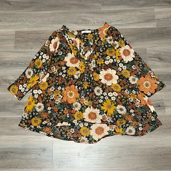 Natural Life L/XL Cotton Tunic in a Bag Top Orange Floral Lightweight Flowy - Picture 1 of 8